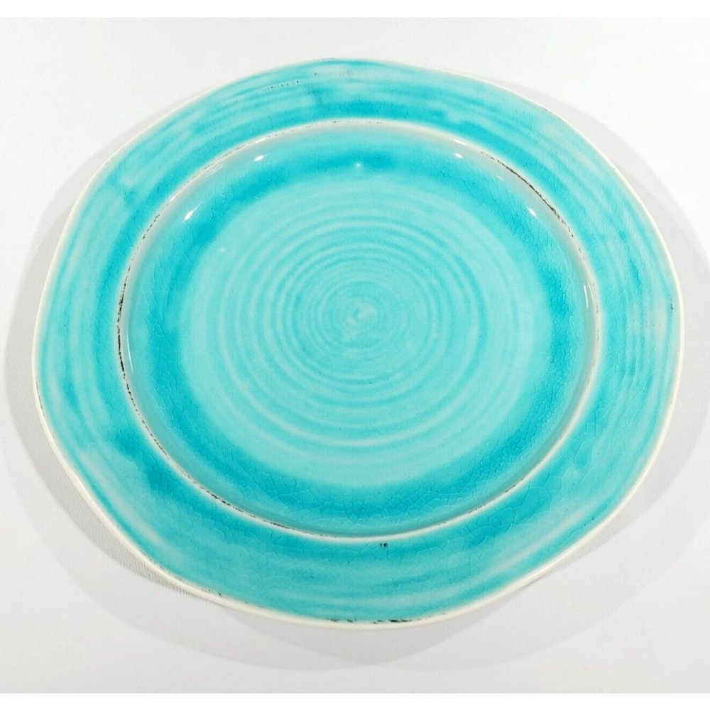 Pier 1 Imports MIDORI Stoneware Crackle 10.75" Dinner Plate Turquoise Blue